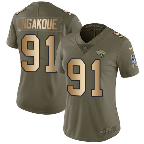 Nike Jacksonville Jaguars #91 Yannick Ngakoue Olive Gold Women Stitched NFL Limited 2017 Salute to Service Jersey->women nfl jersey->Women Jersey